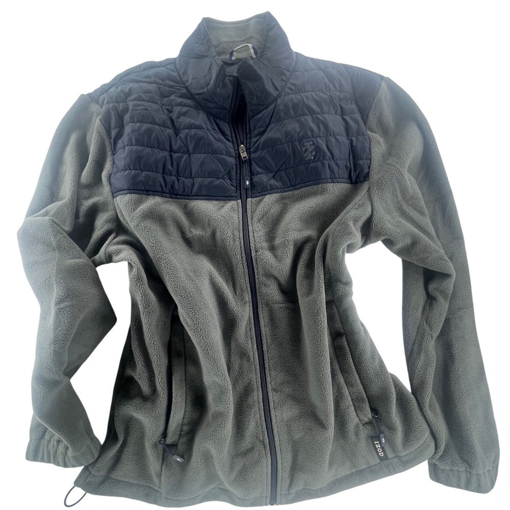 IZOD Mens L Fleece Jacket Full Zip Gray‎ Blue Puffer Chest Outdoor Coat